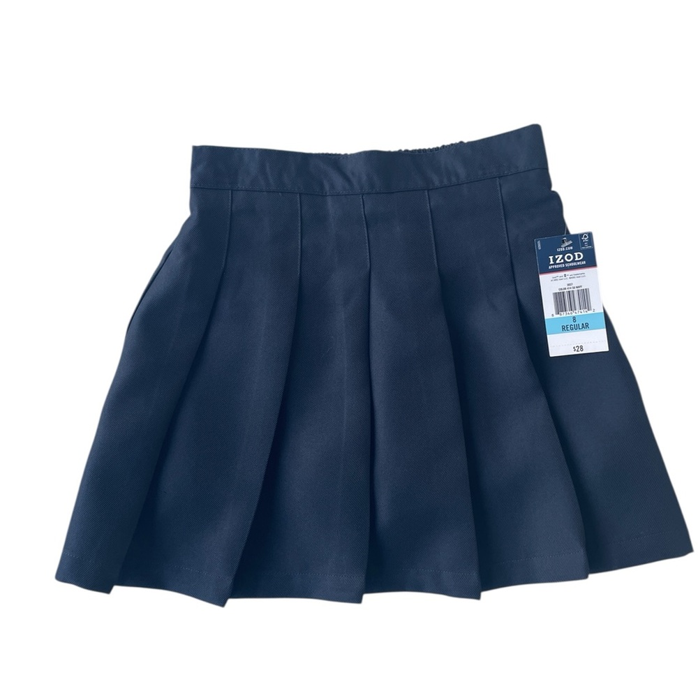 IZOD Skort Pleated Scooter Uniform Skirt Navy Blue Comfort Stretch Girl's 8 NWT